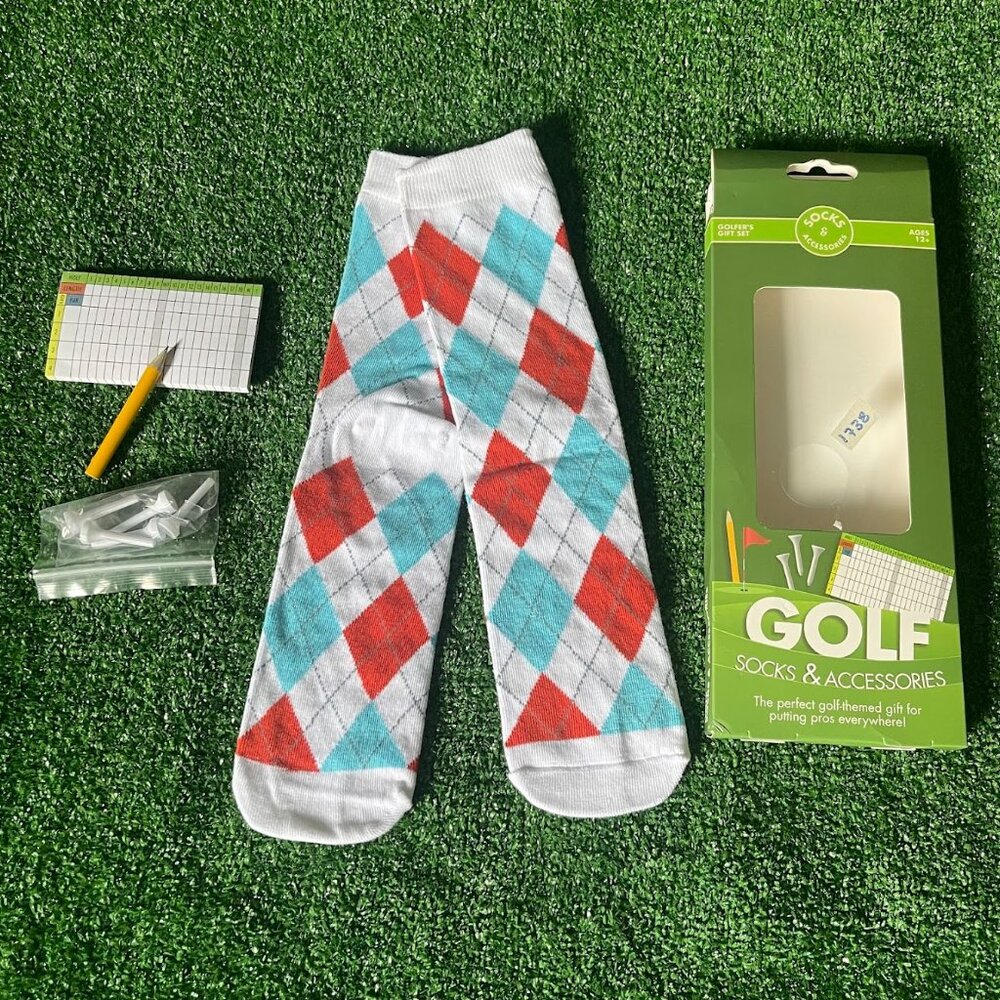 Professor Puzzle Accessories Golfers Gift Set & White Argyle Golf Socks 6-12 NEW